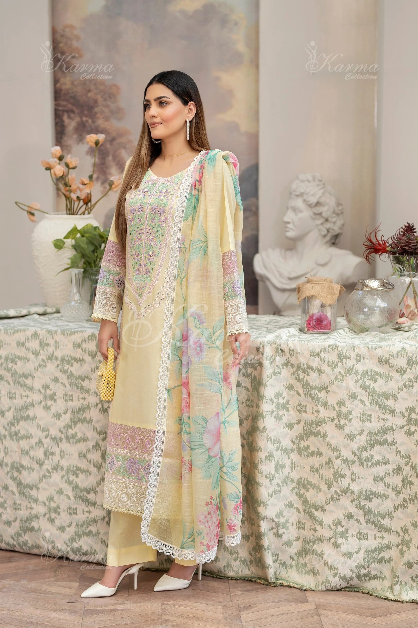 Karma Embroidered Cotton 3 Piece Suit KAR144