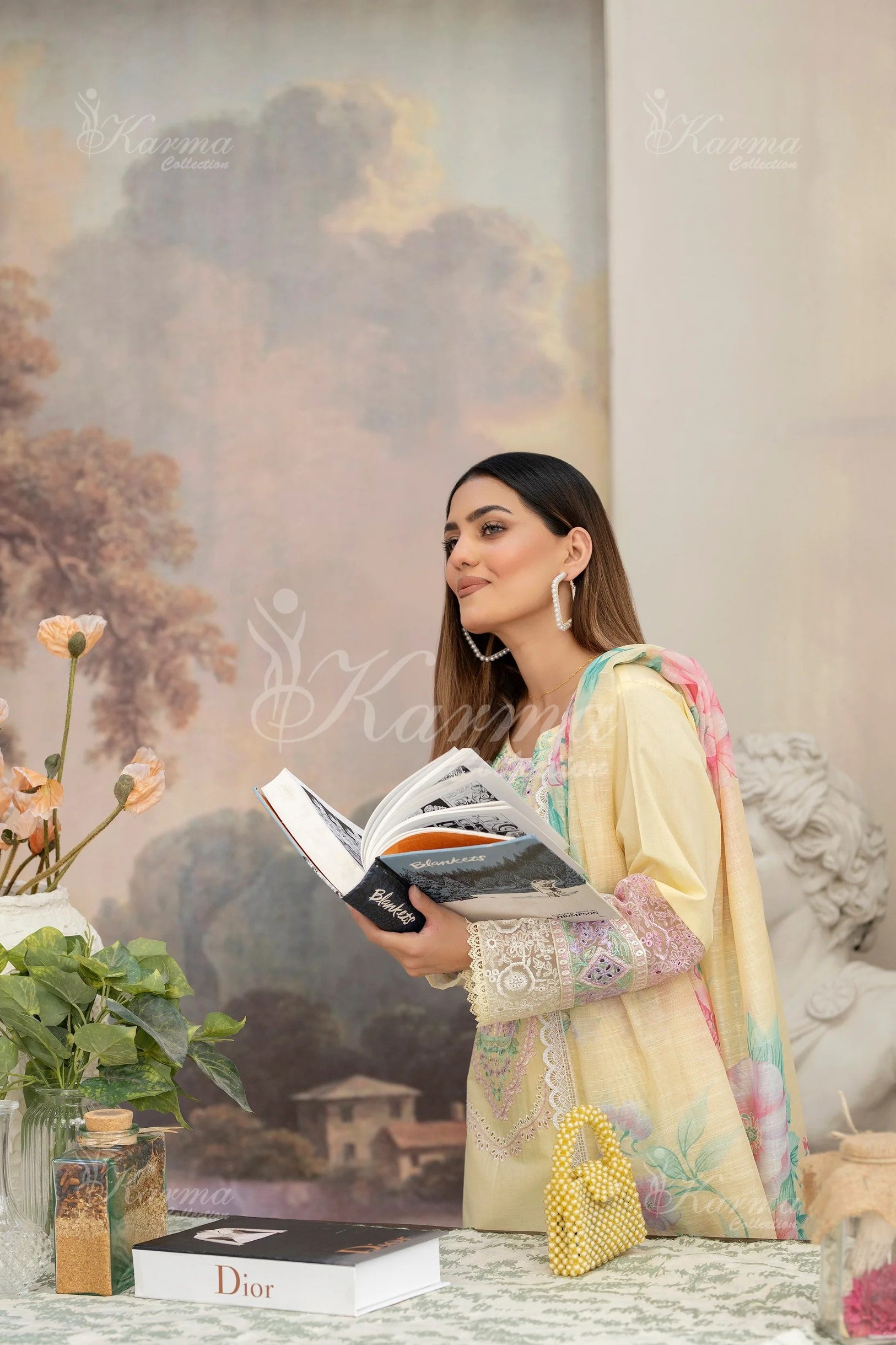 Karma Embroidered Cotton 3 Piece Suit KAR144