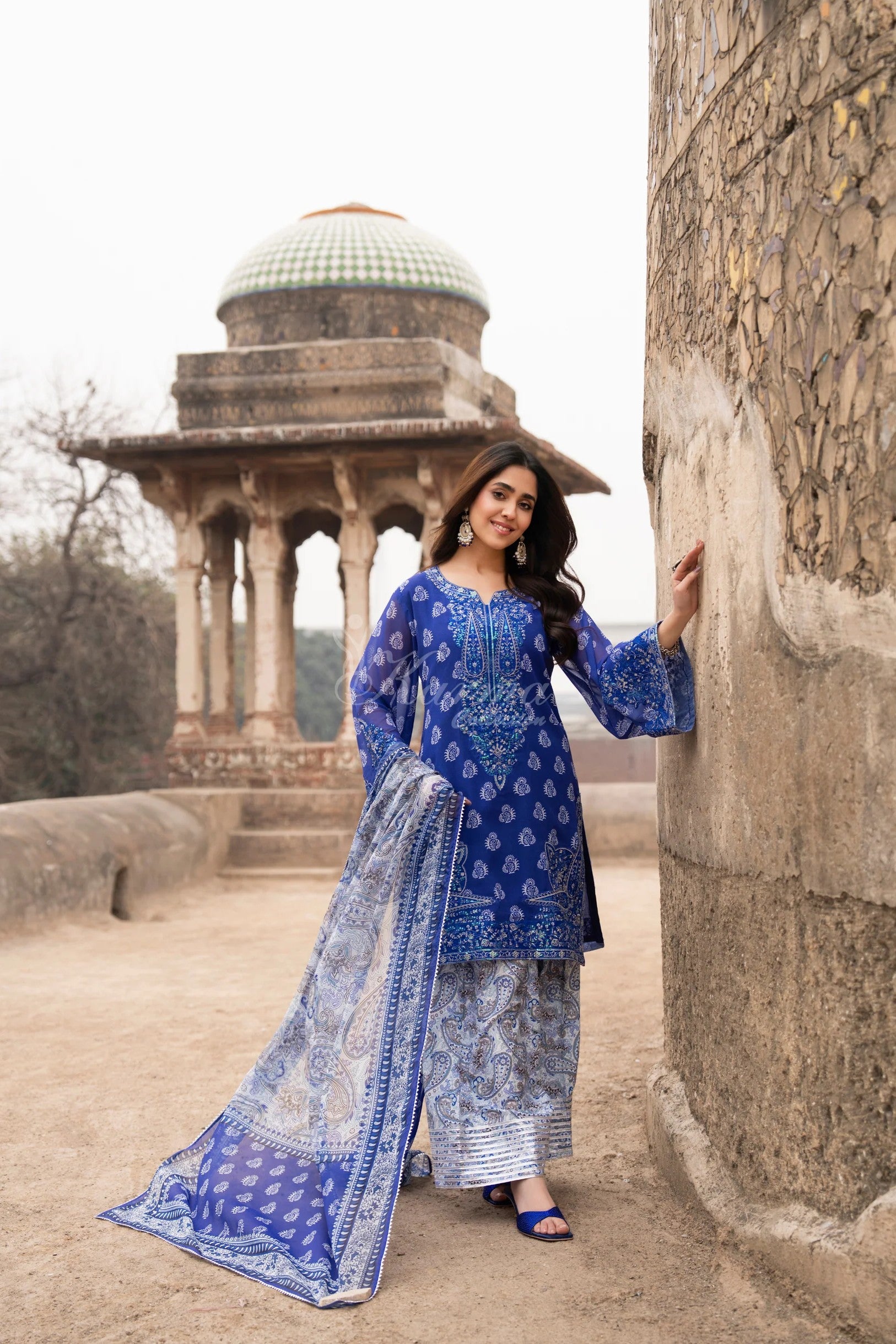 Karma Embroidered Georgette Chiffon Farshi Shalwar Suit KAR162