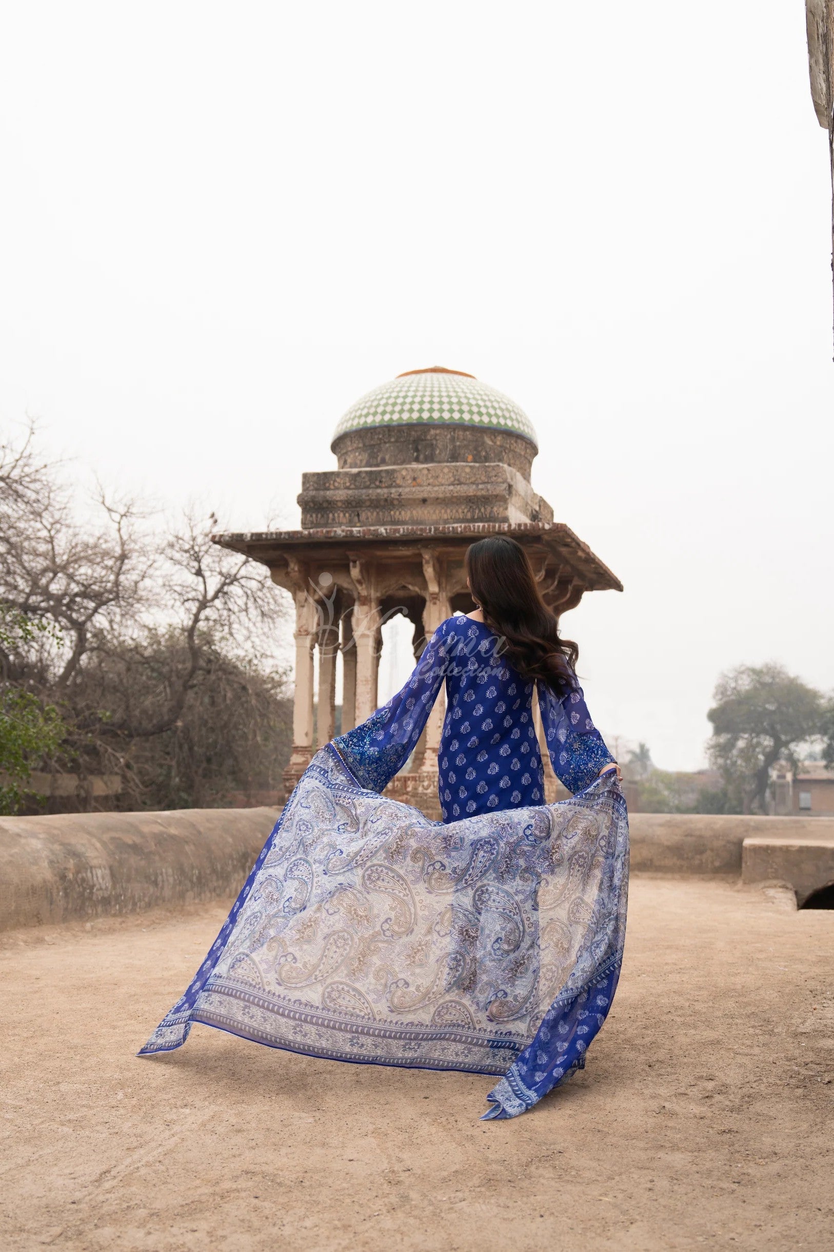 Karma Embroidered Georgette Chiffon Farshi Shalwar Suit KAR162