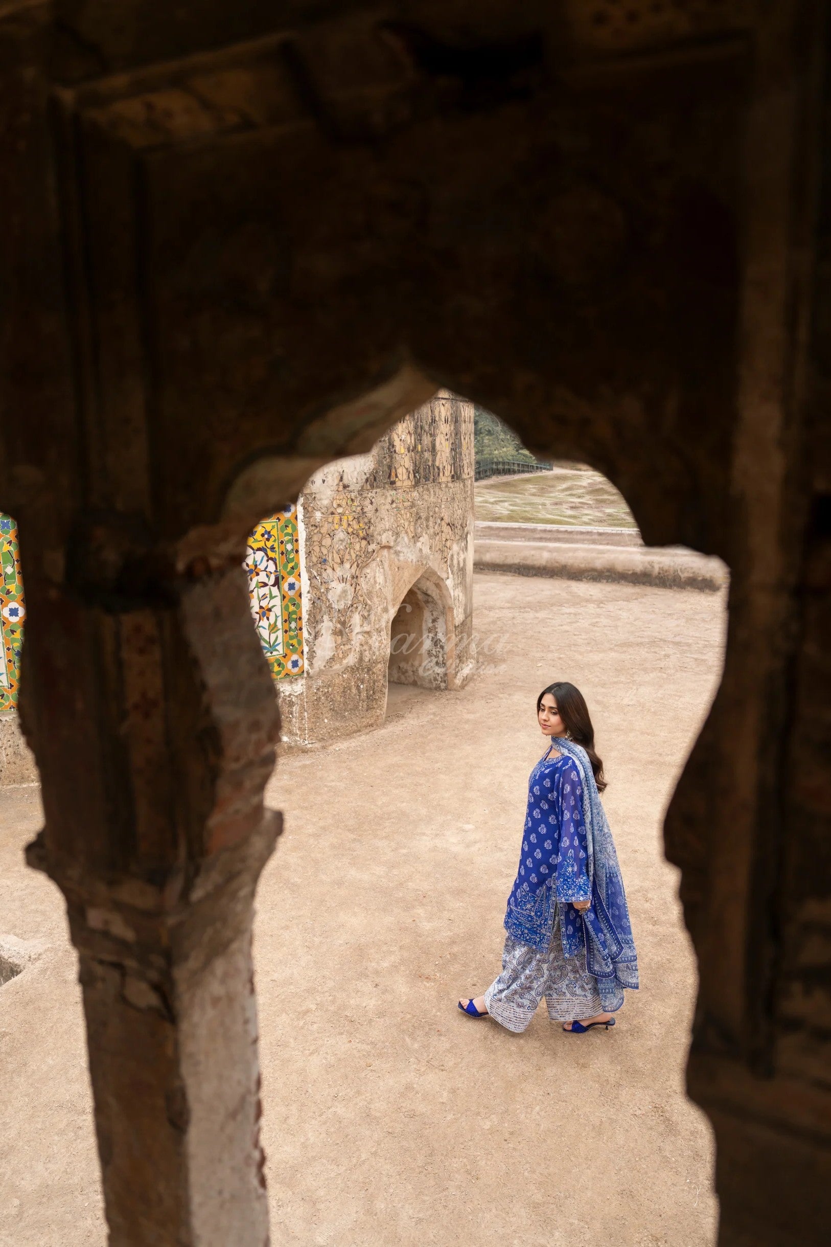 Karma Embroidered Georgette Chiffon Farshi Shalwar Suit KAR162