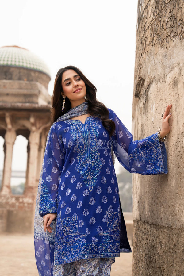 Karma Embroidered Georgette Chiffon Farshi Shalwar Suit KAR162