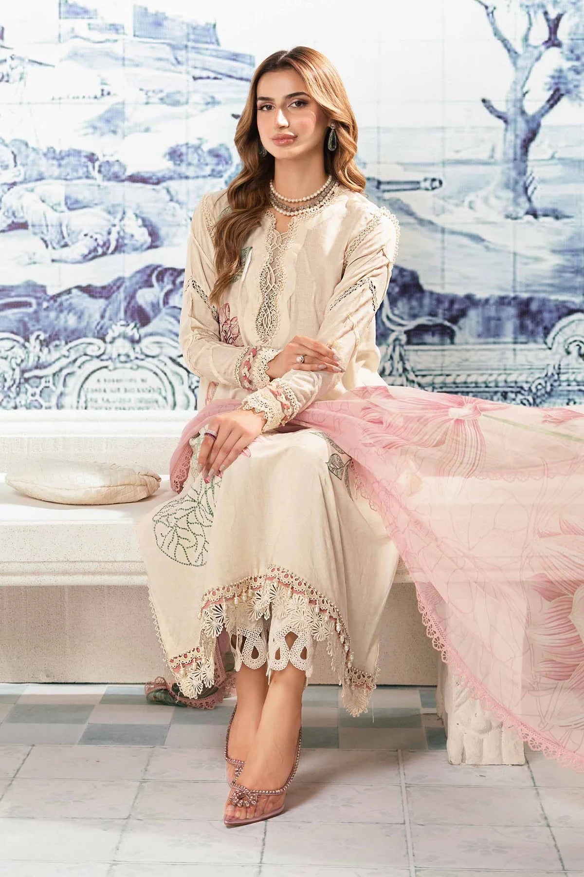 Maria B M Prints Embroidered Lawn 3 Piece Suit MAR166