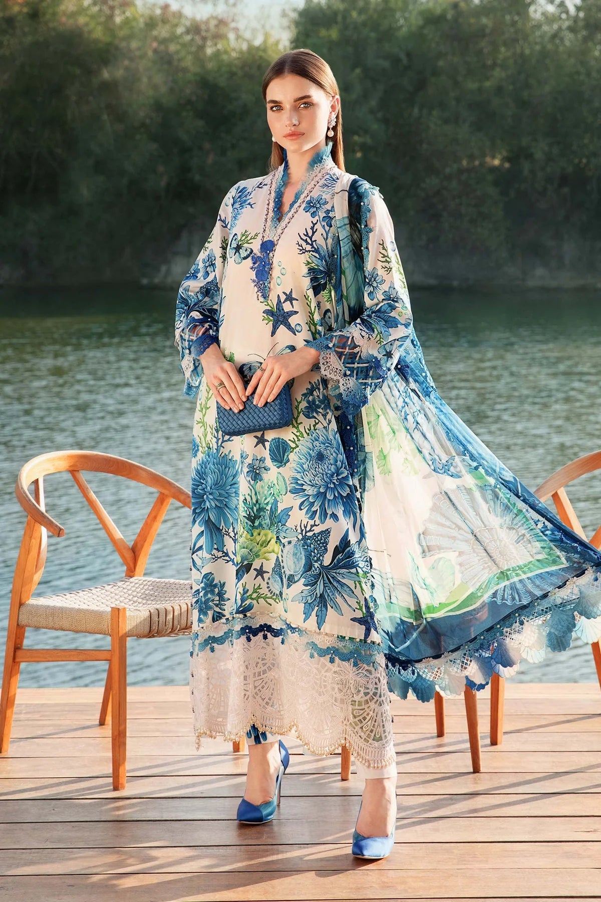 Maria B M Prints 10B Embroidered Lawn 3 Piece Suit MAR203