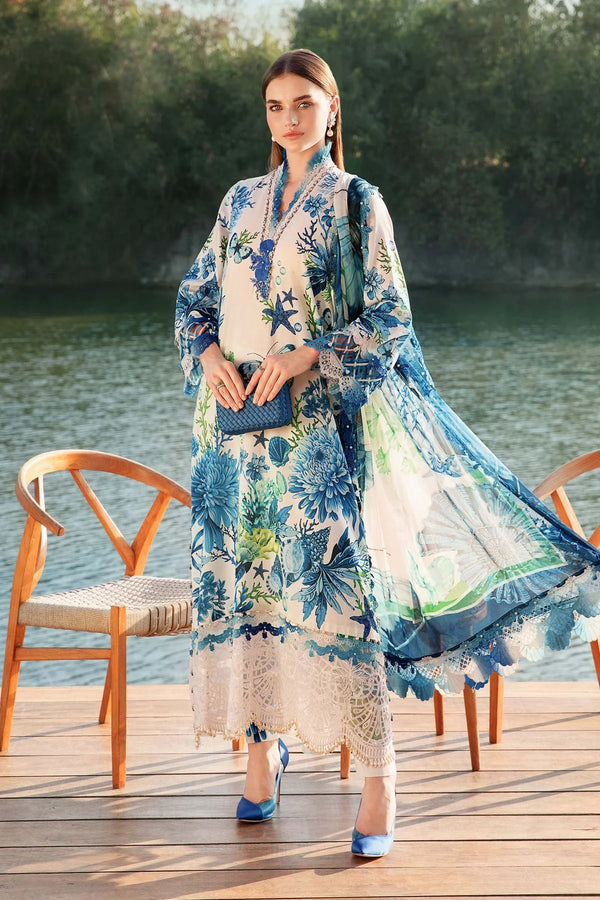Maria B M Prints 10B Embroidered Lawn 3 Piece Suit MAR203