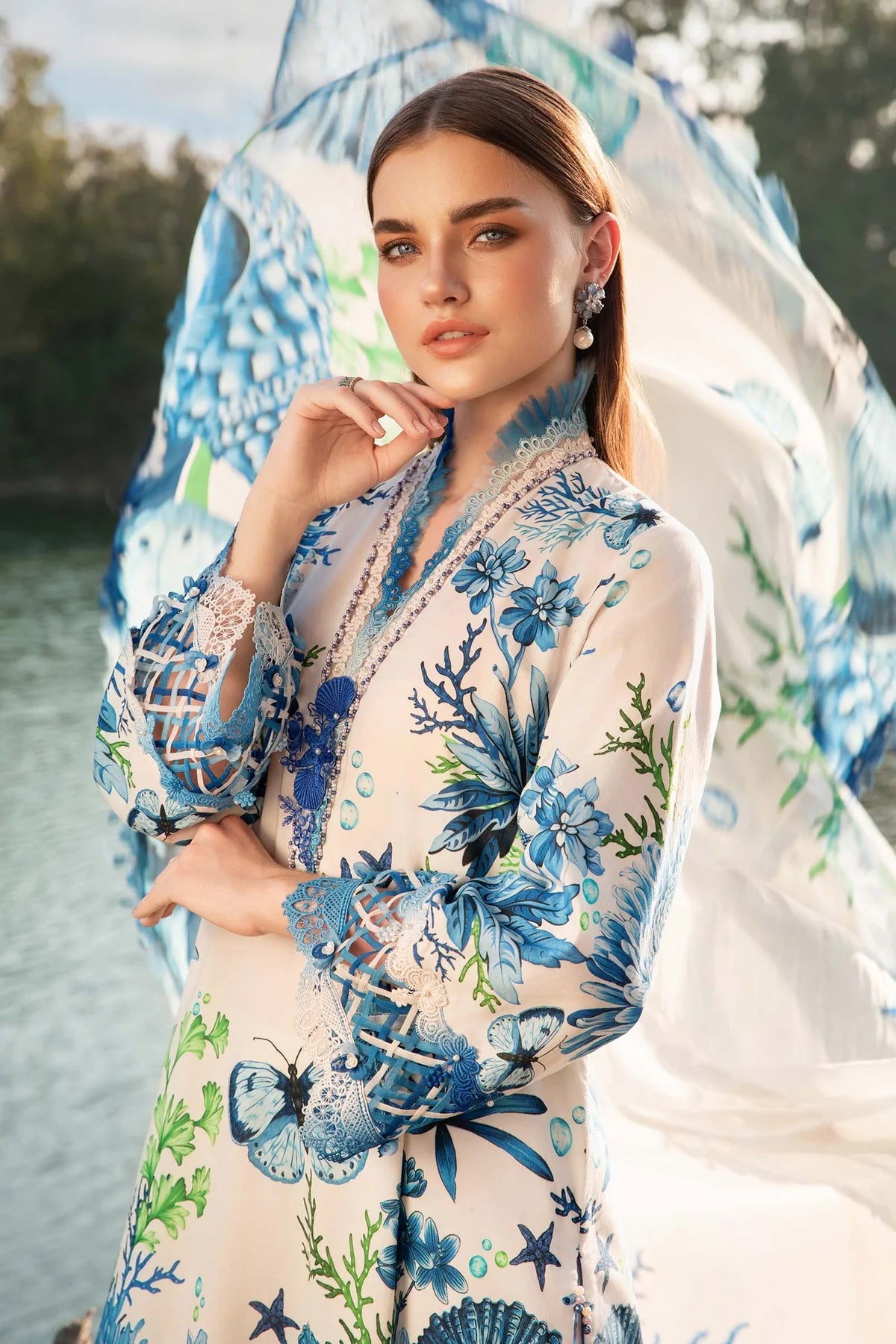 Maria B M Prints 10B Embroidered Lawn 3 Piece Suit MAR203