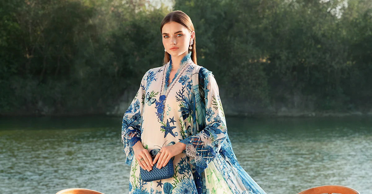 Maria B M Prints 10B Embroidered Lawn 3 Piece Suit MAR203