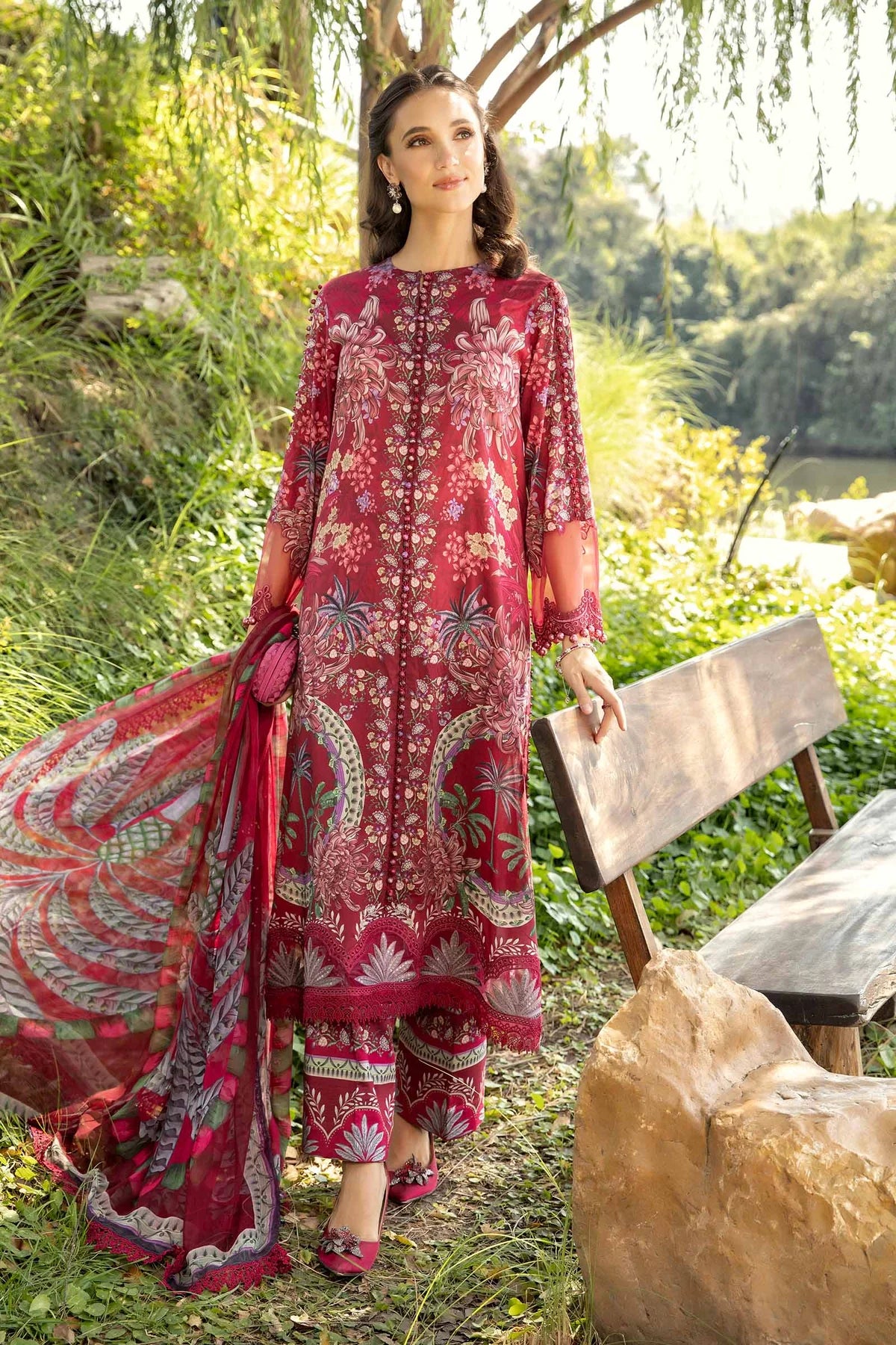 Maria B M Prints 14B Embroidered Lawn 3 Piece Suit MAR205