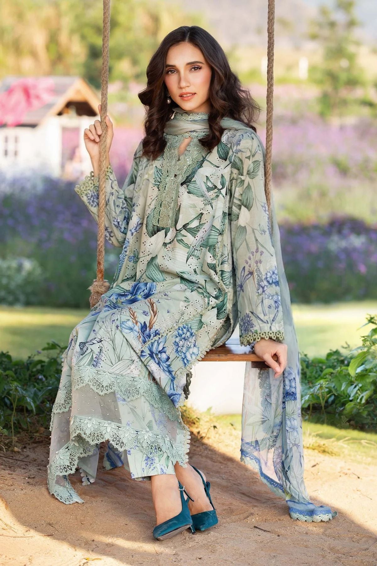 Maria B M Prints 2B Embroidered Lawn 3 Piece Suit MAR196