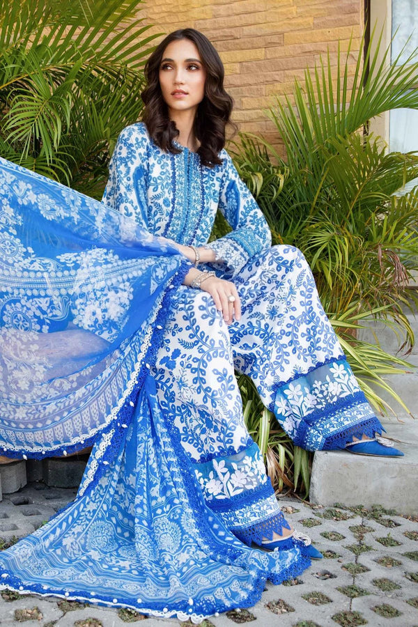 Maria B M Prints 4B Embroidered Lawn 3 Piece Farshi Shalwar Suit MAR198