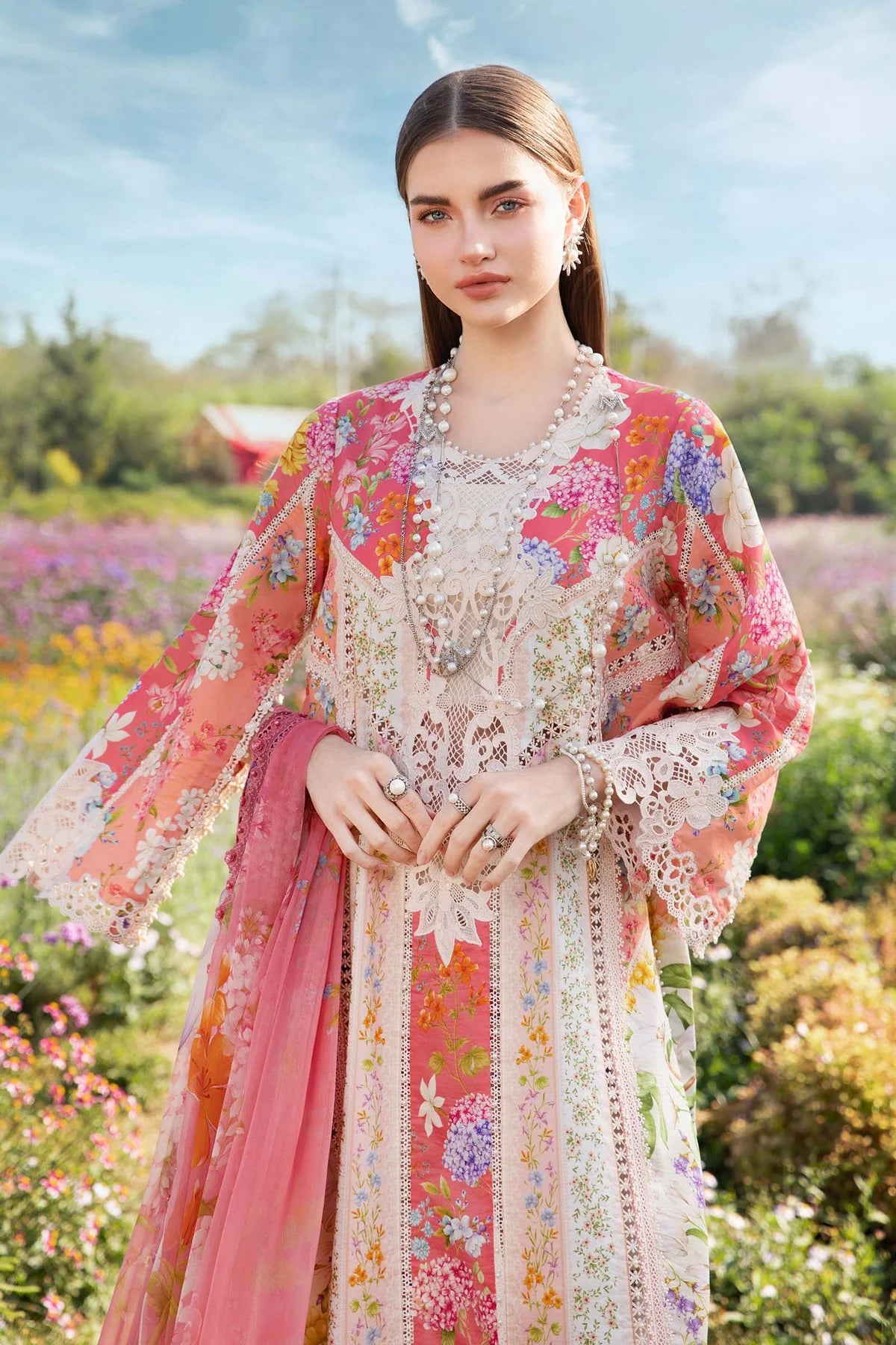 Maria B M Prints 9B Embroidered Lawn 3 Piece Suit MAR201