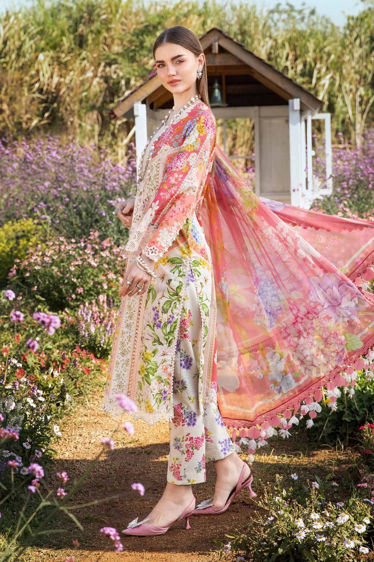 Maria B M Prints 9B Embroidered Lawn 3 Piece Suit MAR201