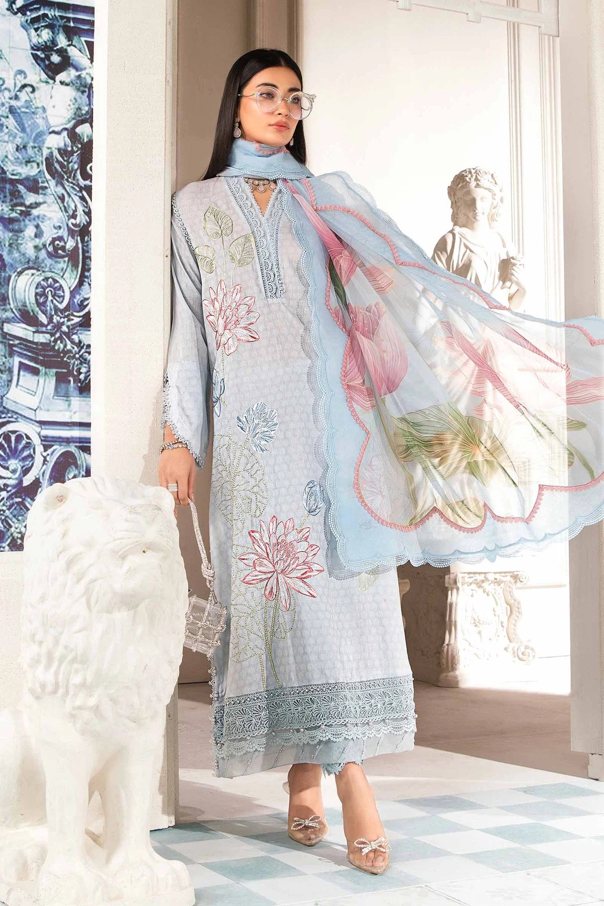 Maria B M Prints Embroidered Lawn 3 Piece Suit MAR167
