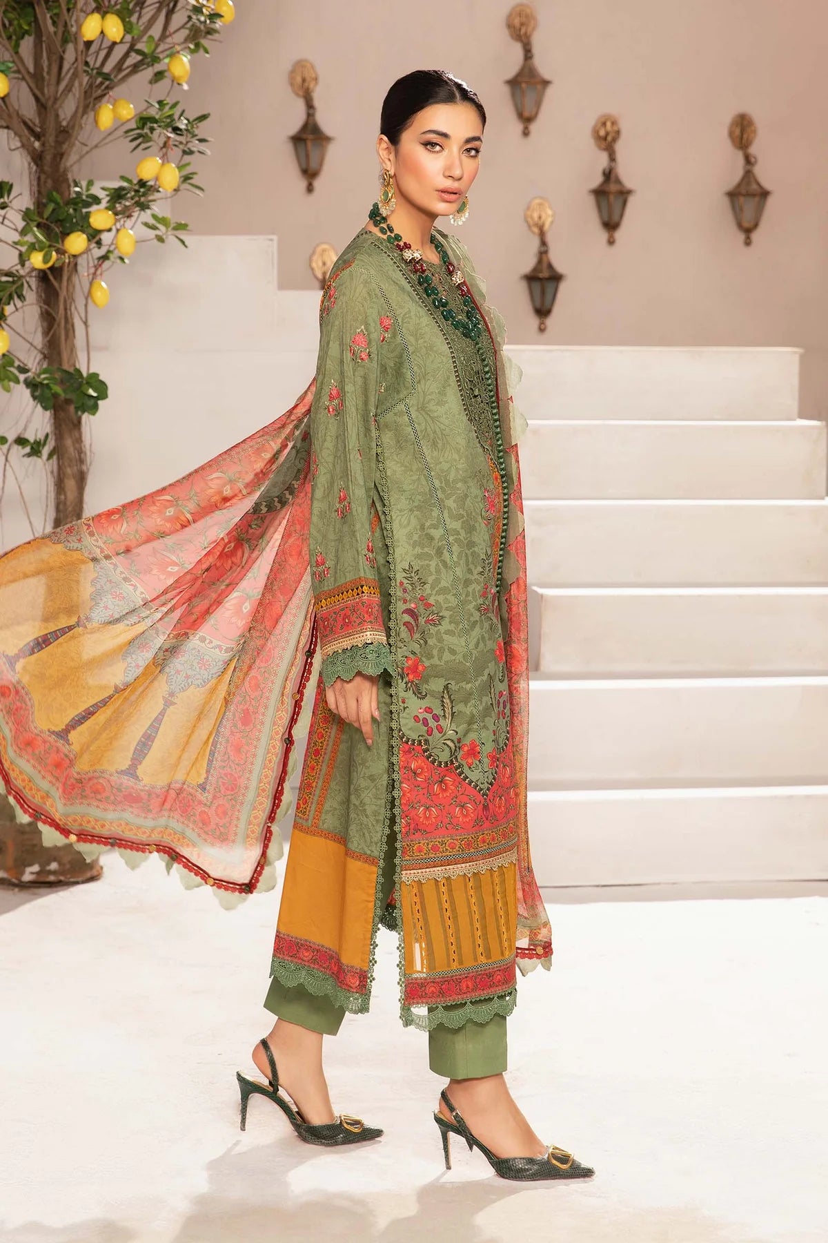 Maria B M Prints Embroidered Lawn 3 Piece Suit MAR170