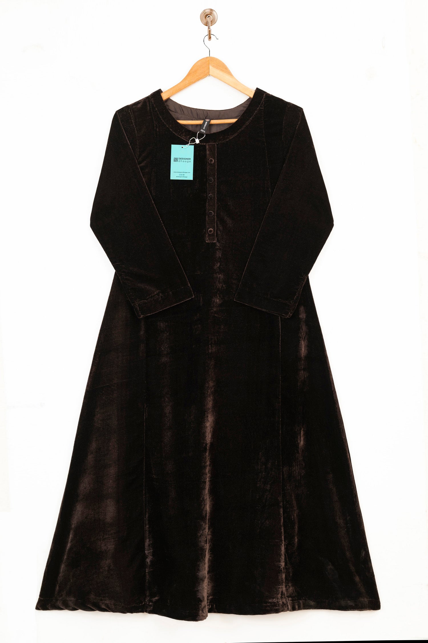 Mihrimah Velvet Dress and Trousers Brown Set MIH114