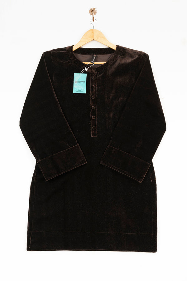 Mihrimah Velvet Shirt and Trousers Brown Set MIH111