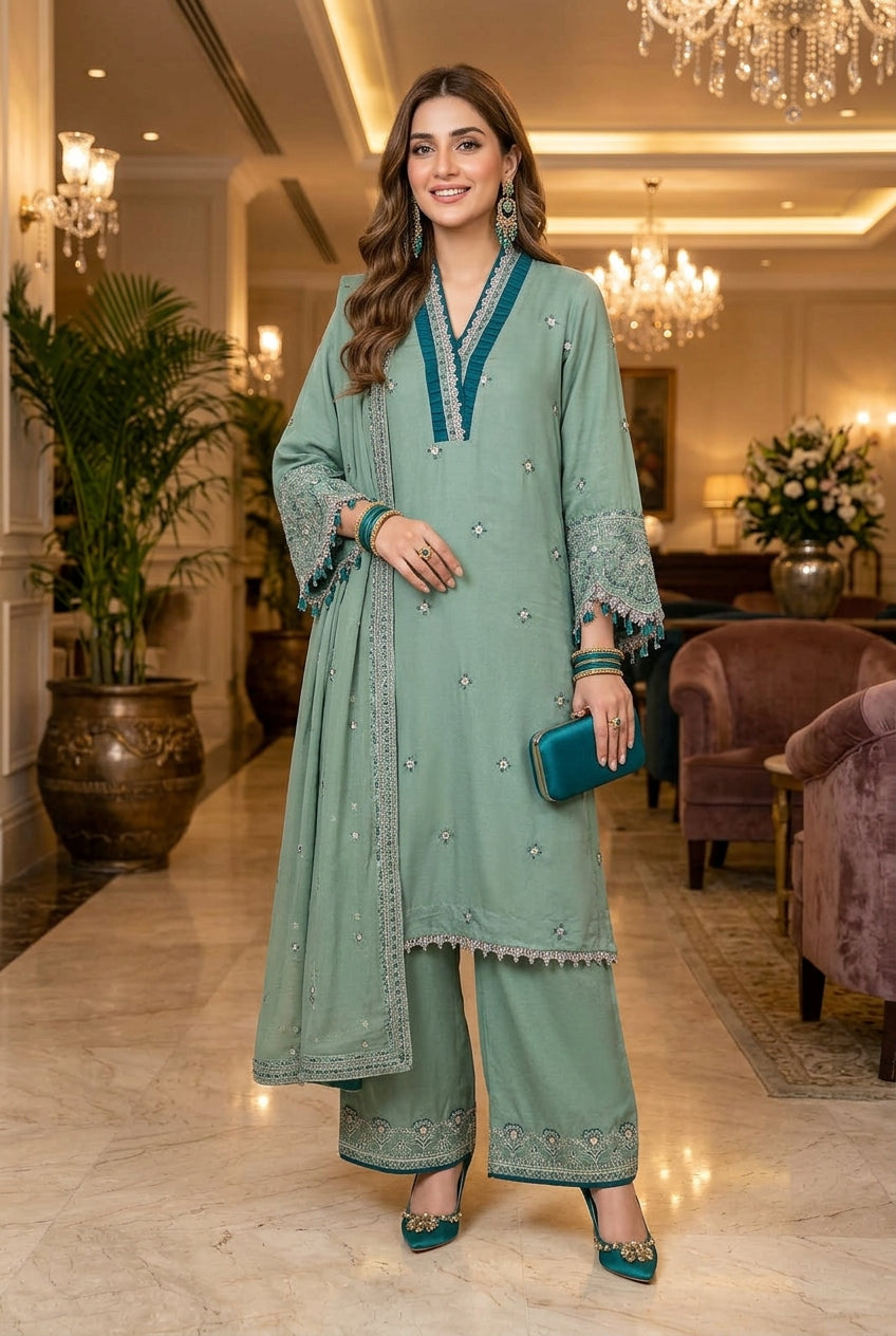 Mihrimah Embroidered Velvet 3 PIiece Suit MIH105