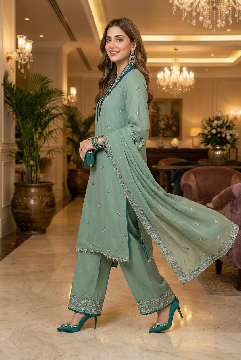 Mihrimah Embroidered Velvet 3 PIiece Suit MIH105