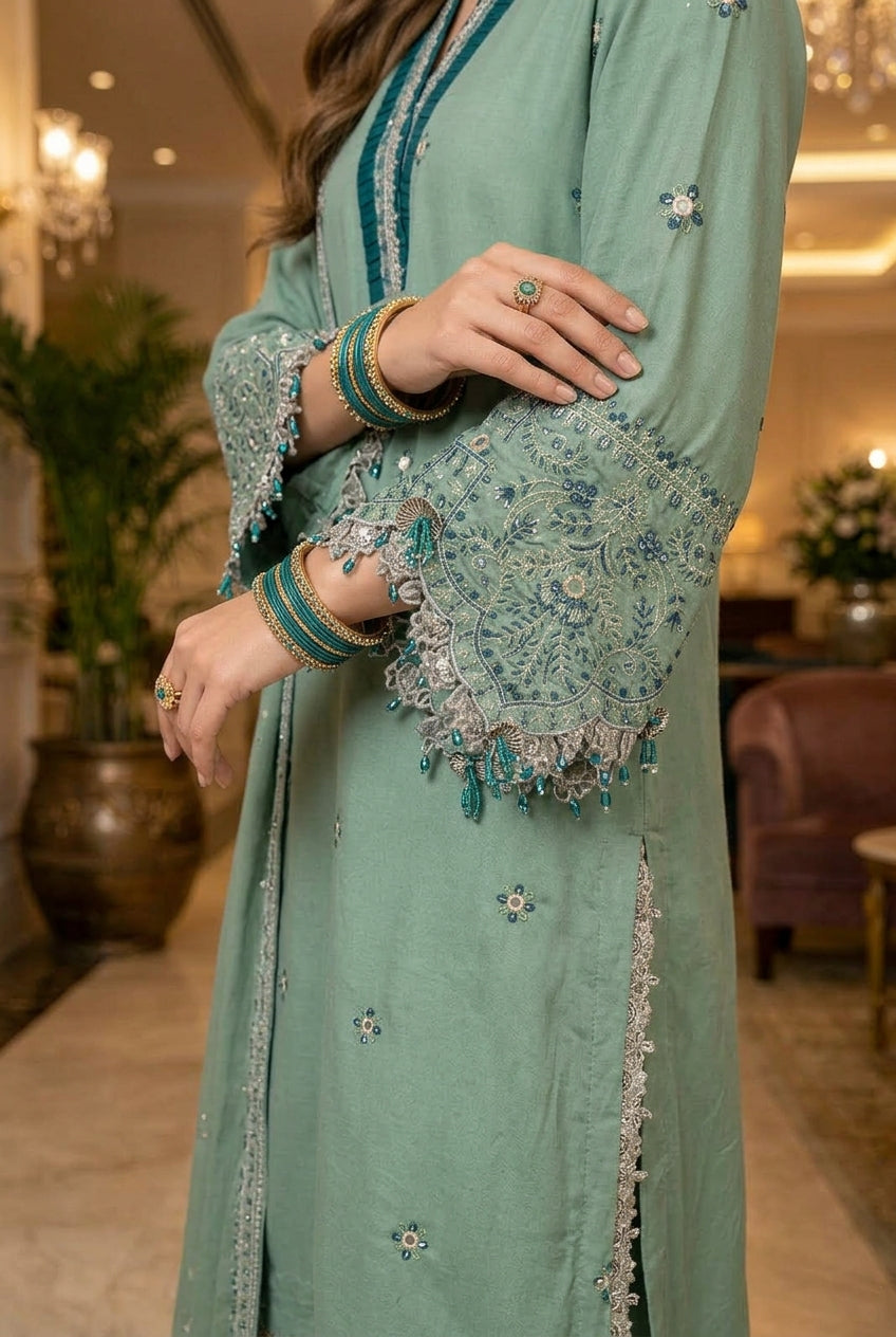 Mihrimah Embroidered Velvet 3 PIiece Suit MIH105