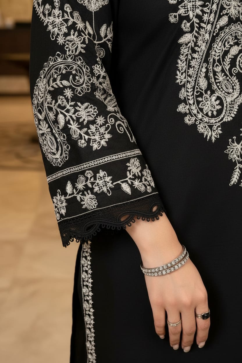 Mihrimah Embroidered Cotton Monochrome 3 Piece Suit MIH115