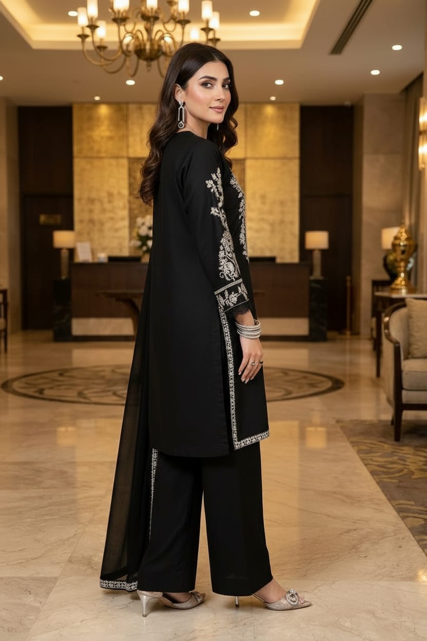 Mihrimah Embroidered Cotton Monochrome 3 Piece Suit MIH115