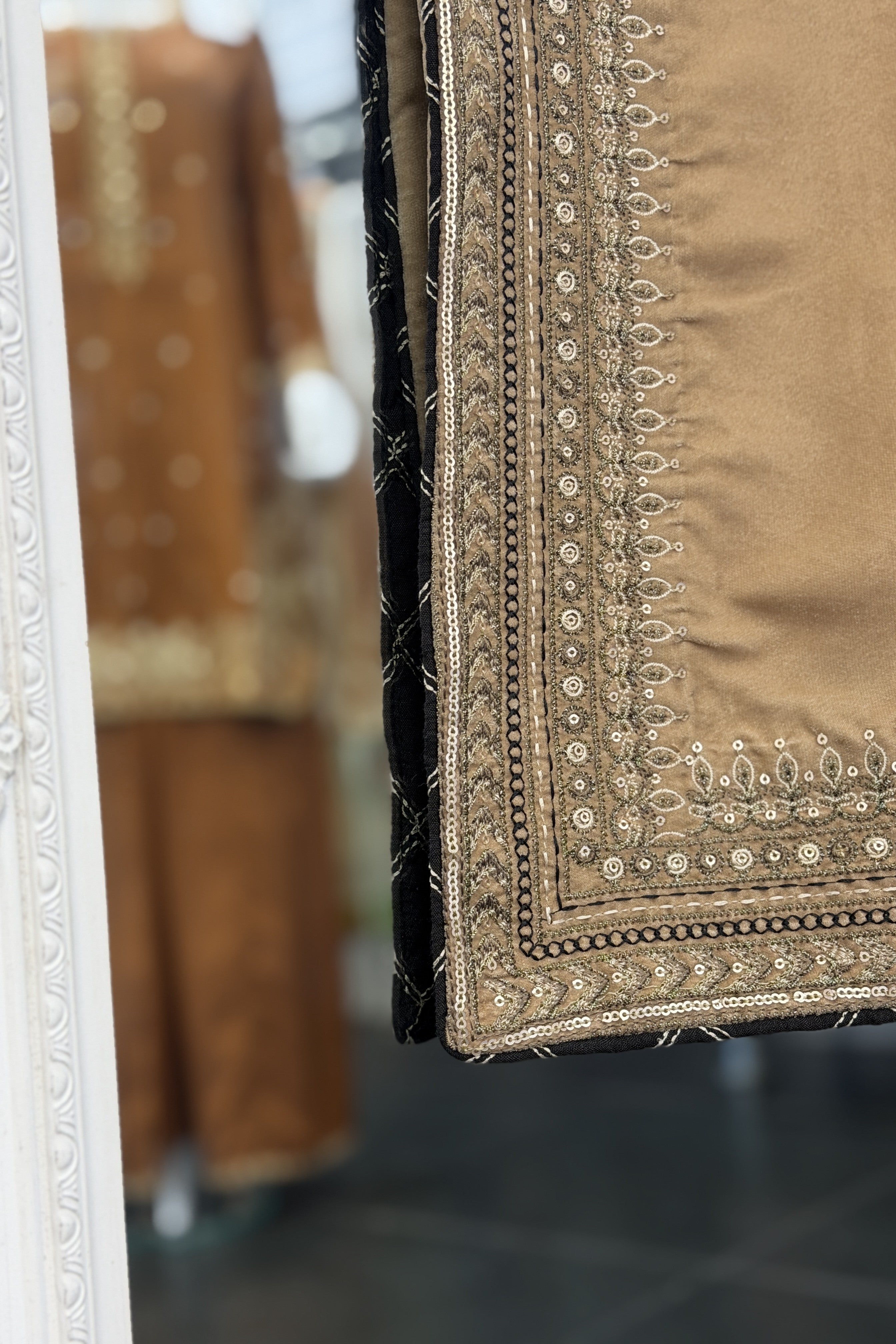 Mihrimah Embroidered Velvet Camel Brown MIH103