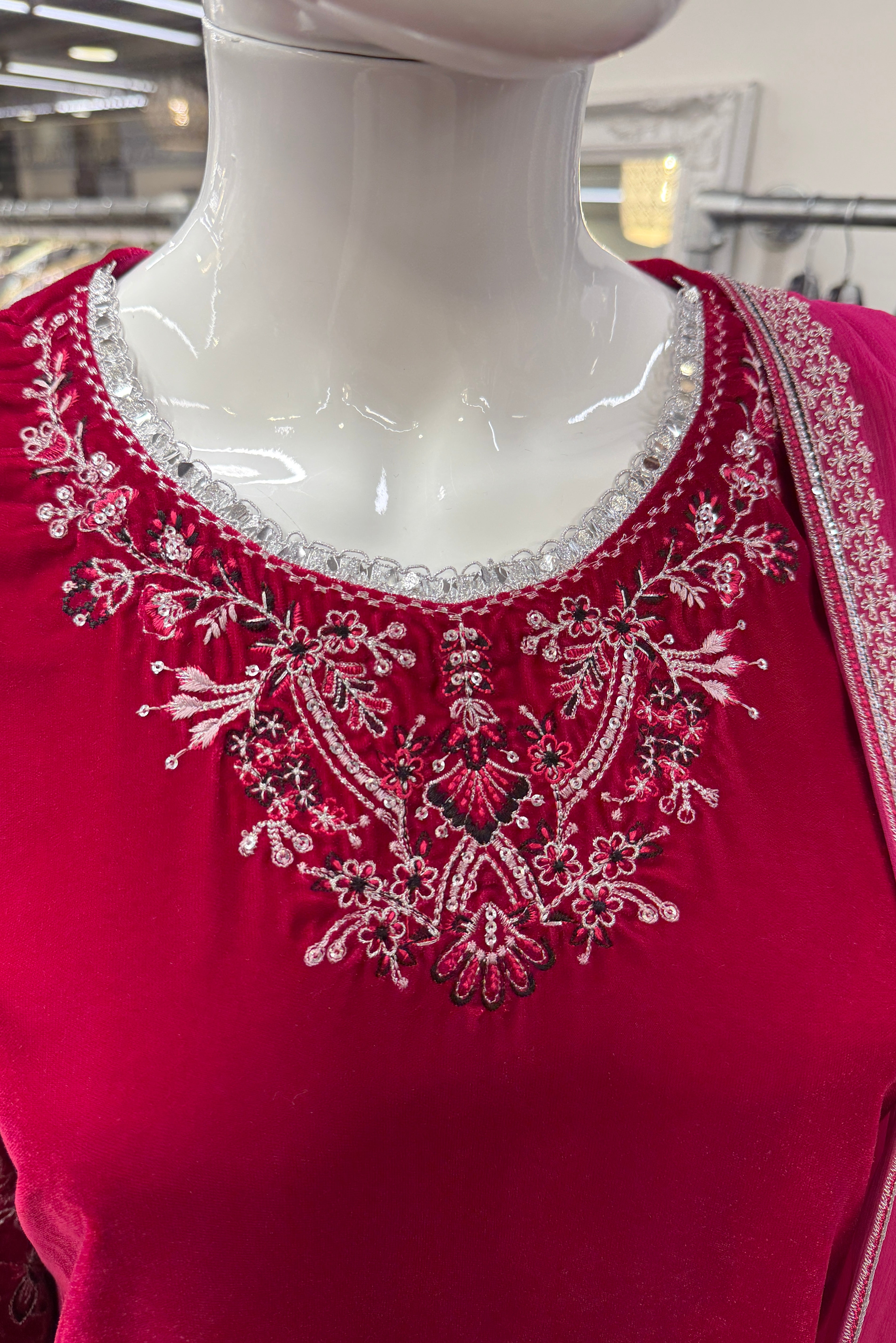 Mihrimah Embroidered Velvet Fuchsia Pink MIH107