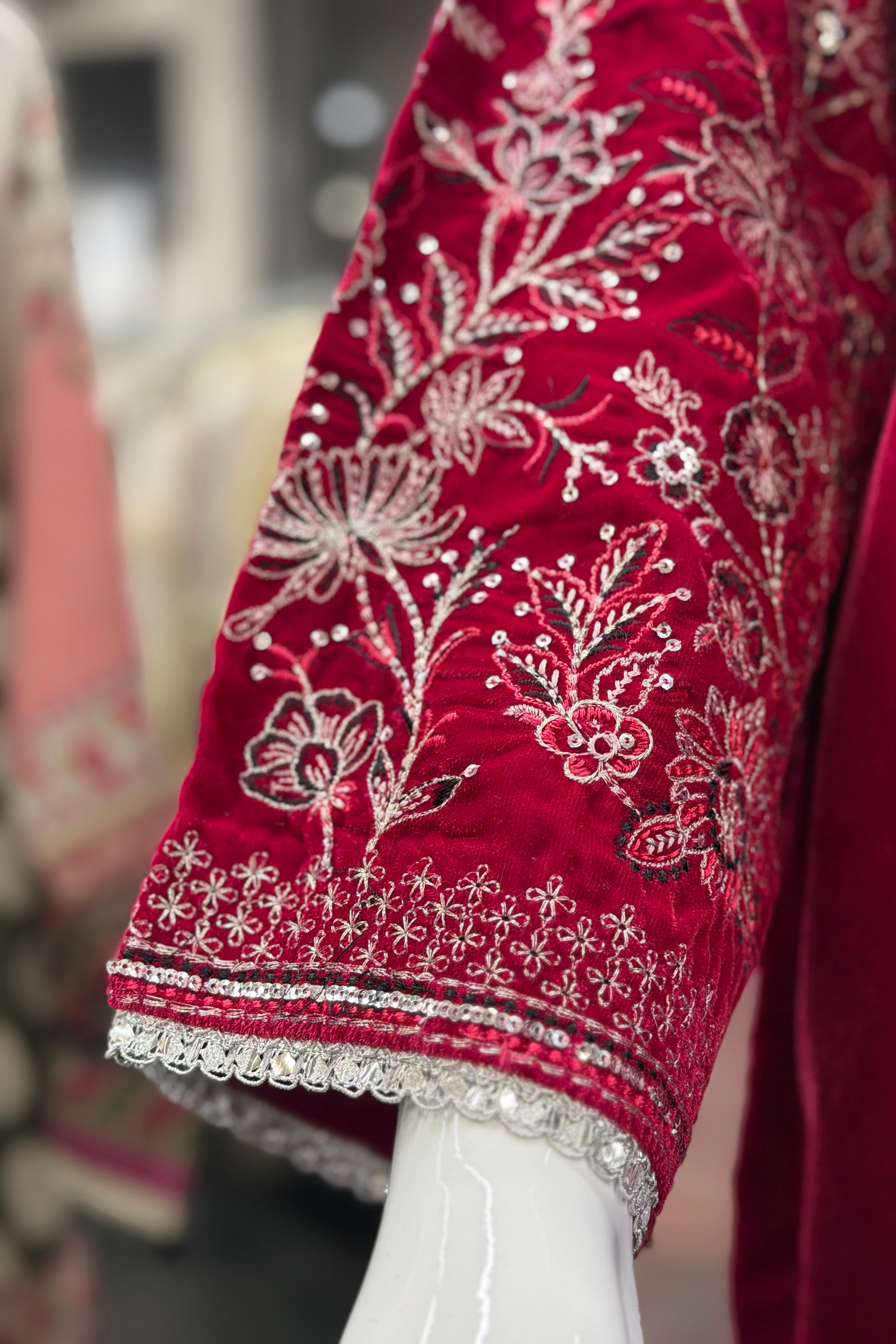 Mihrimah Embroidered Velvet Fuchsia Pink MIH107