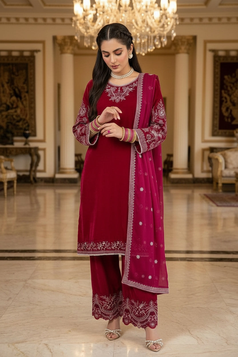 Mihrimah Embroidered Velvet 3 Piece Suit MIH107