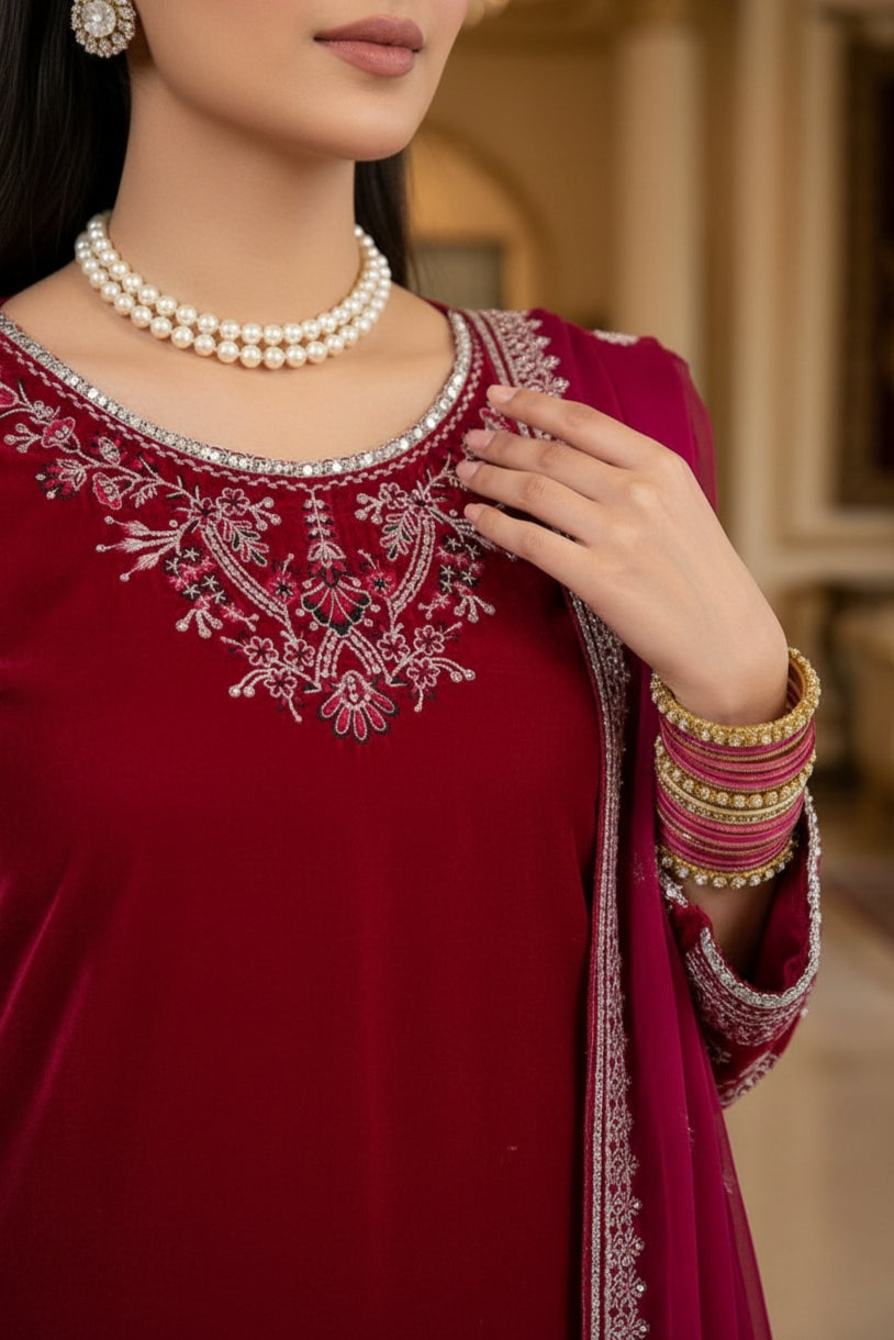 Mihrimah Embroidered Velvet 3 Piece Suit MIH107