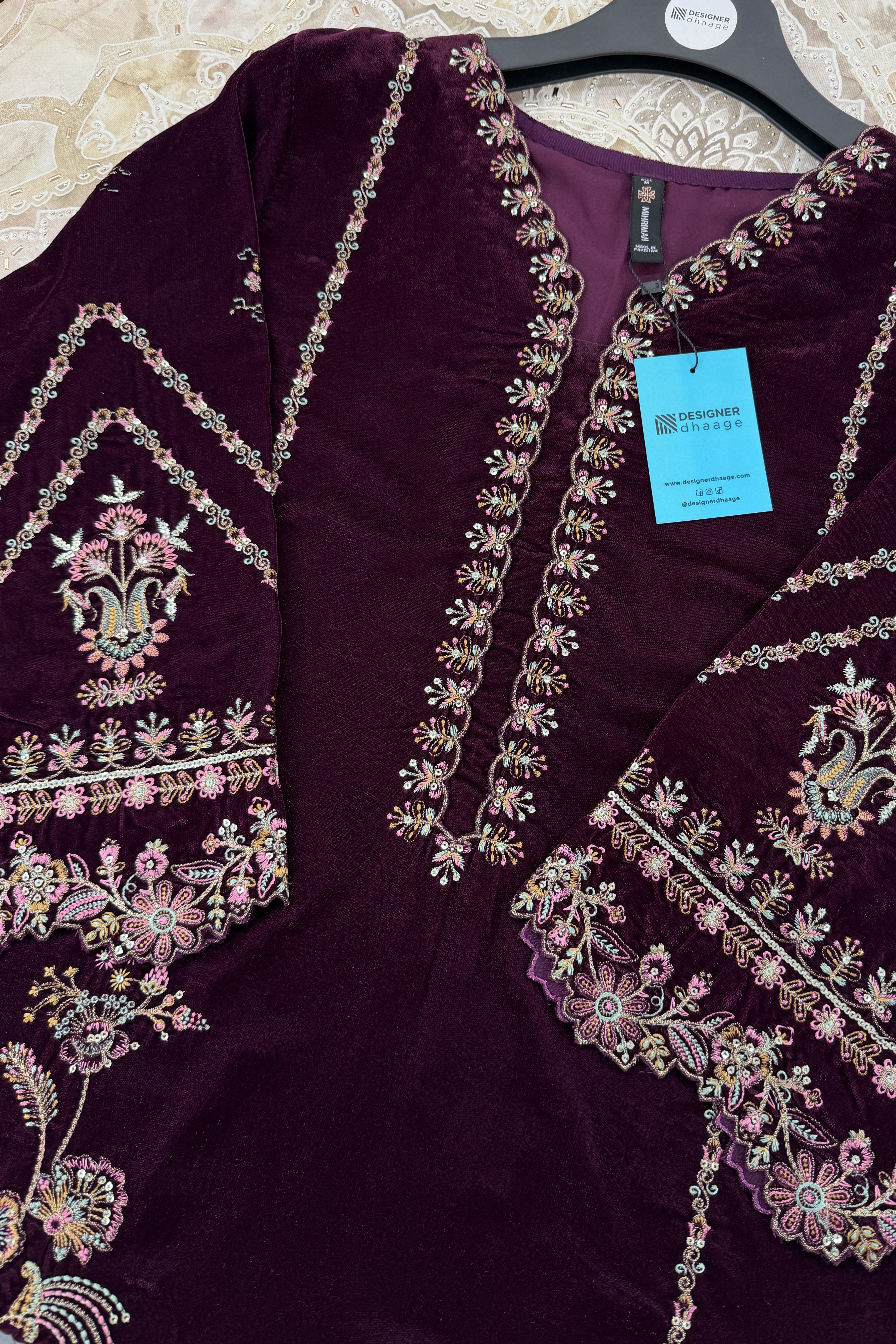 Mihrimah Embroidered Velvet Matt Plum MIH104