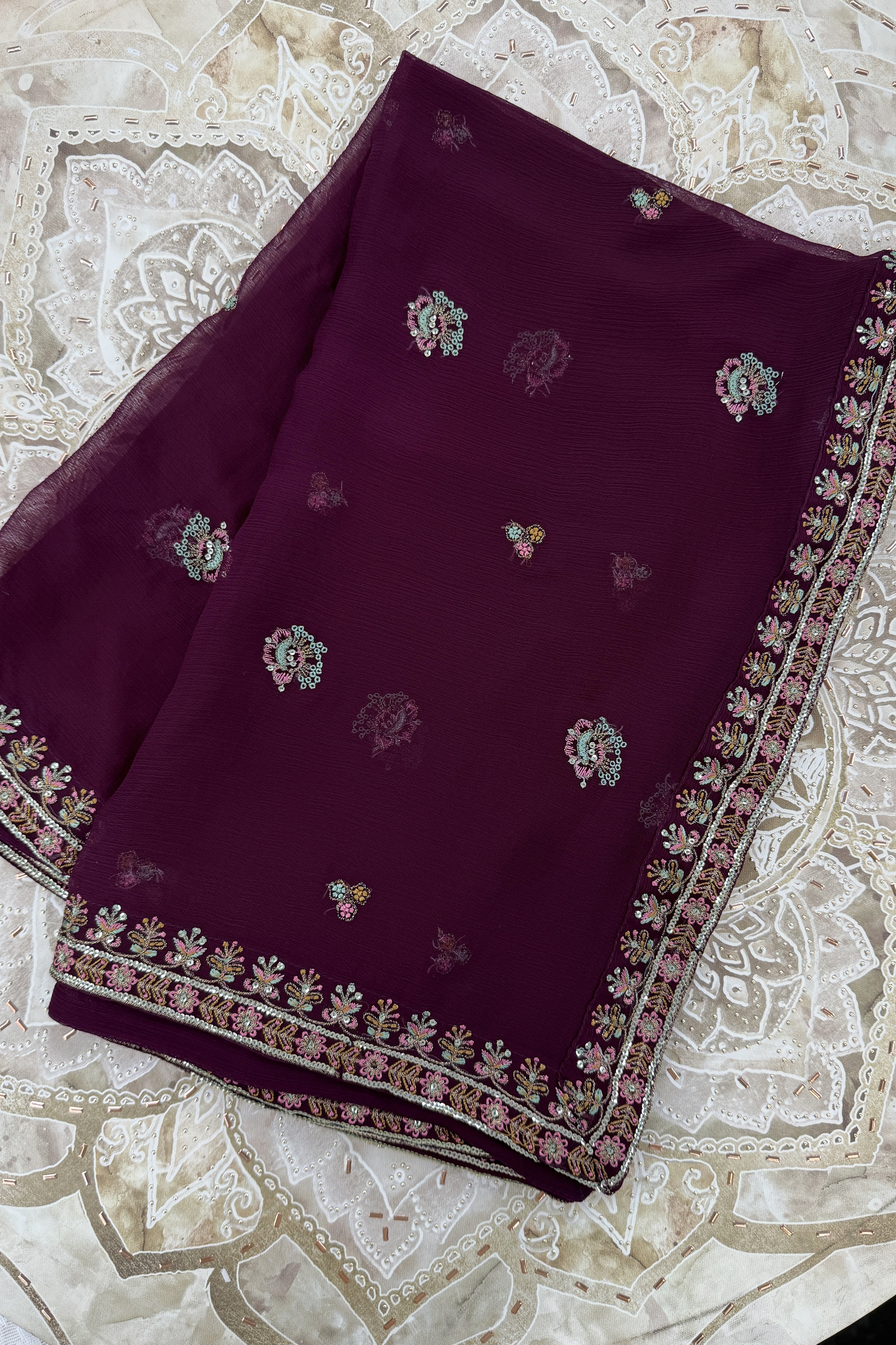 Mihrimah Embroidered Velvet Matt Plum MIH104
