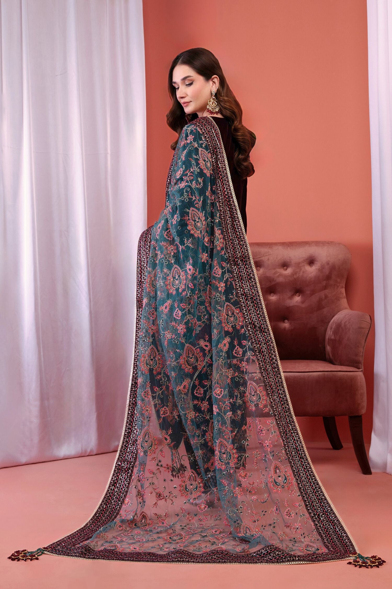 Mihrimah Luxury Velvet Shalwar Kameez Wine MIH88