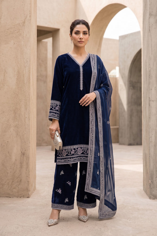 Mihrimah Embroidered Velvet 3 Piece Suit MIH102