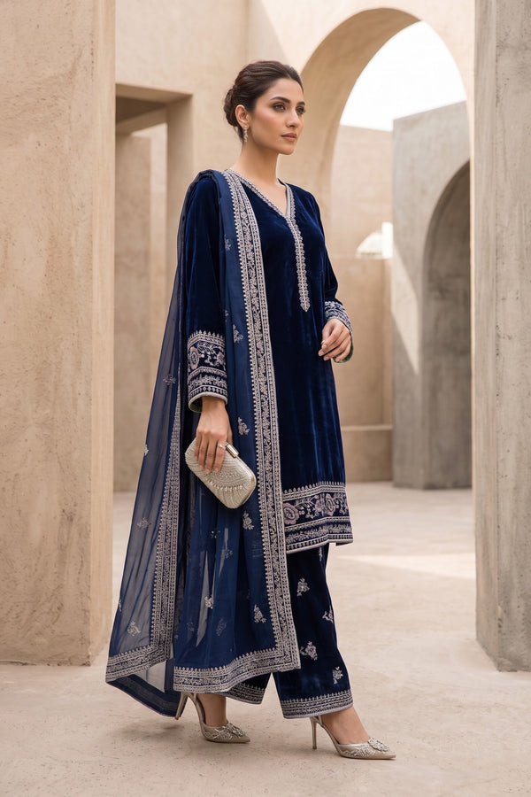 Mihrimah Embroidered Velvet 3 Piece Suit MIH102