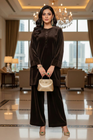 Mihrimah Velvet Shirt and Trousers Brown Set MIH111
