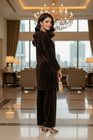 Mihrimah Velvet Shirt and Trousers Brown Set MIH111