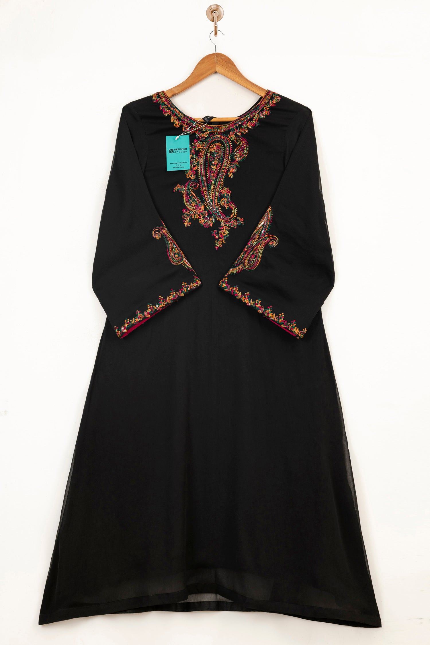 Mihrimah Embroidered Chiffon Black Dress MIH116