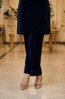 Mihrimah Velvet Shirt and Trousers Navy Set MIH109