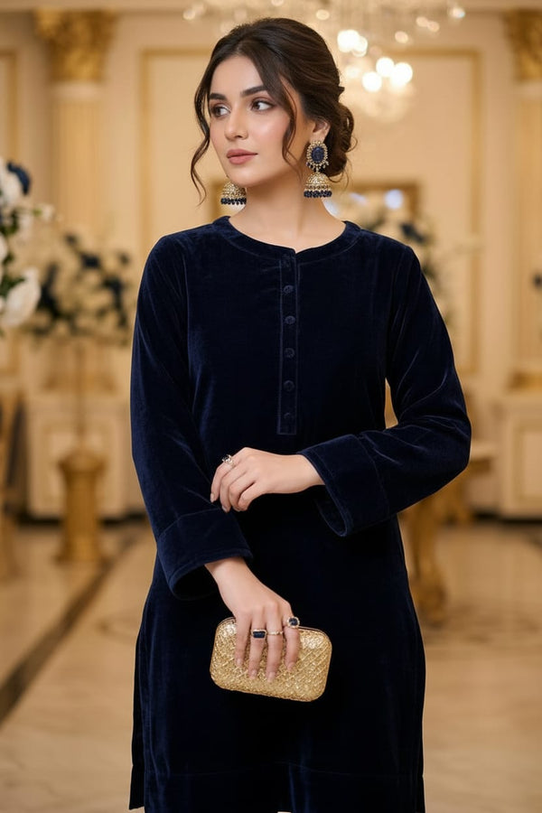 Mihrimah Velvet Shirt and Trousers Navy Set MIH109
