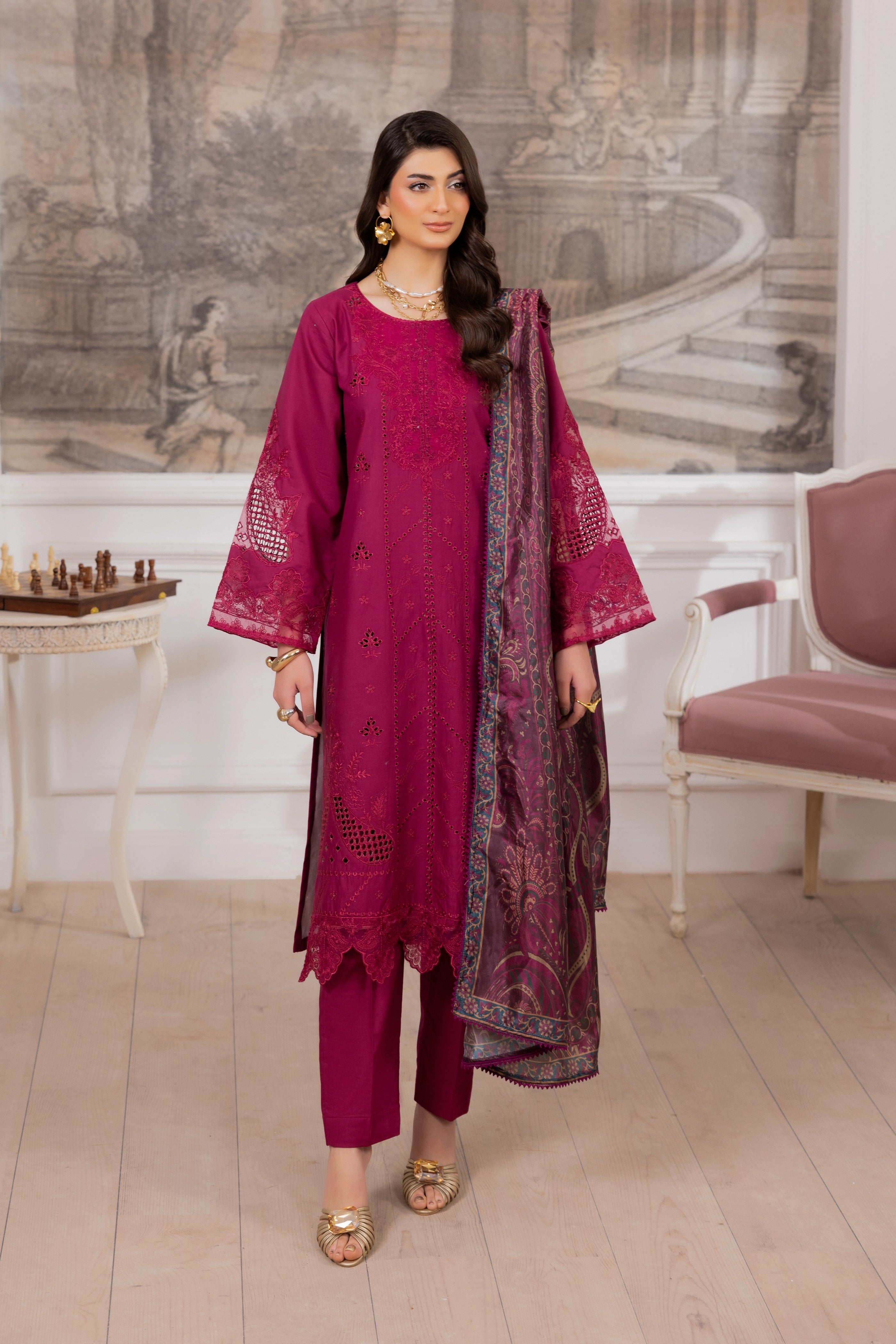Mohagni Embroidered Cotton 3 Piece Suit MOH22