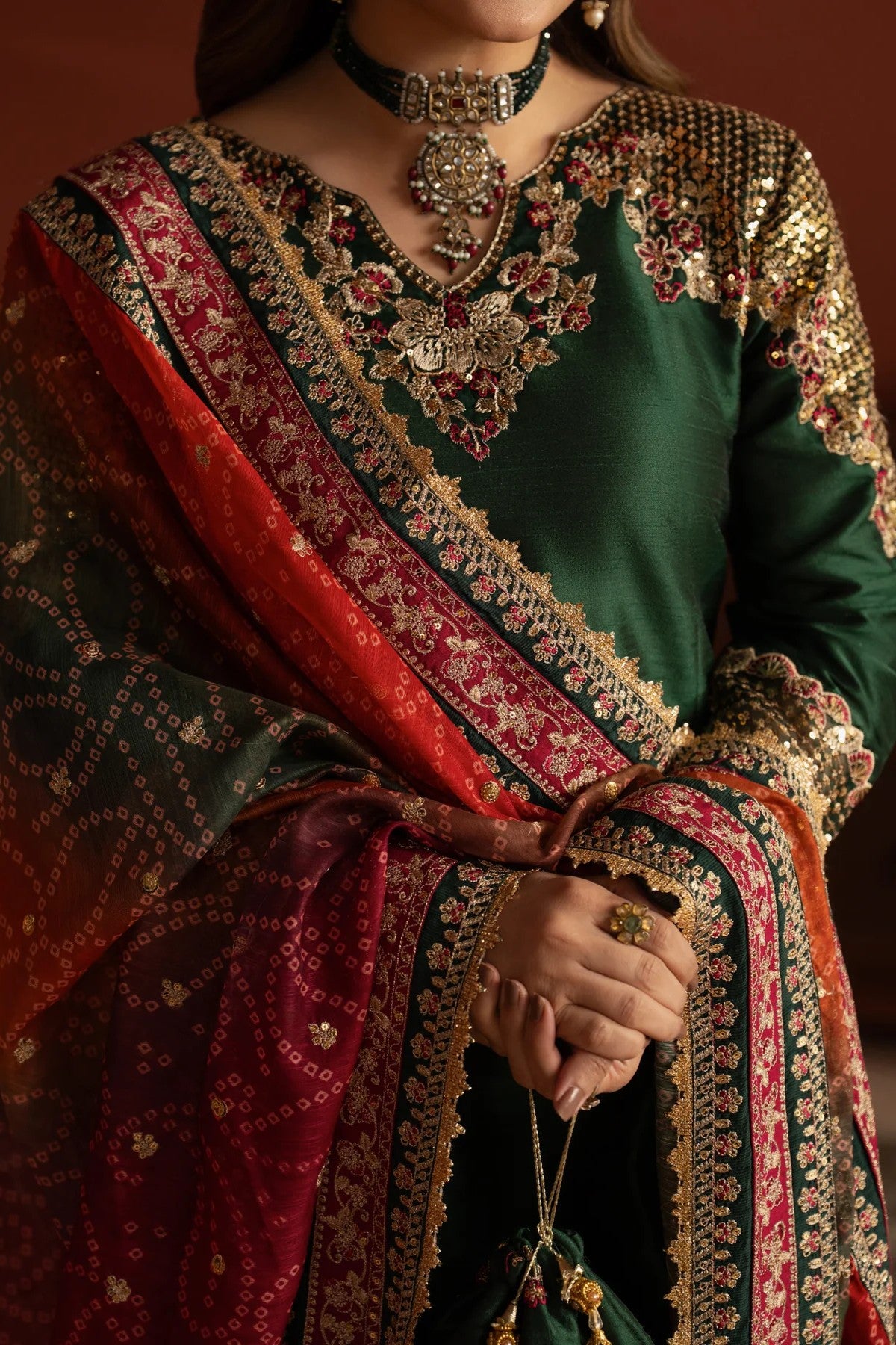 Mohagni Embroidered Raw Silk 3 Piece Dress MOH28