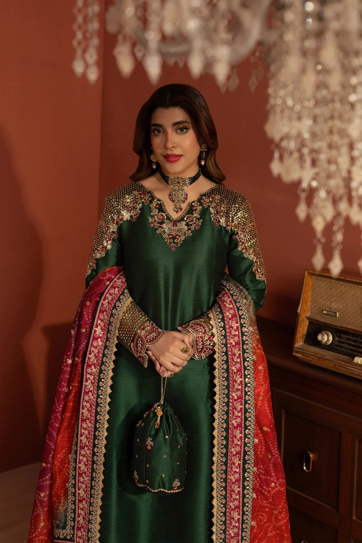 Mohagni Embroidered Raw Silk 3 Piece Dress MOH28