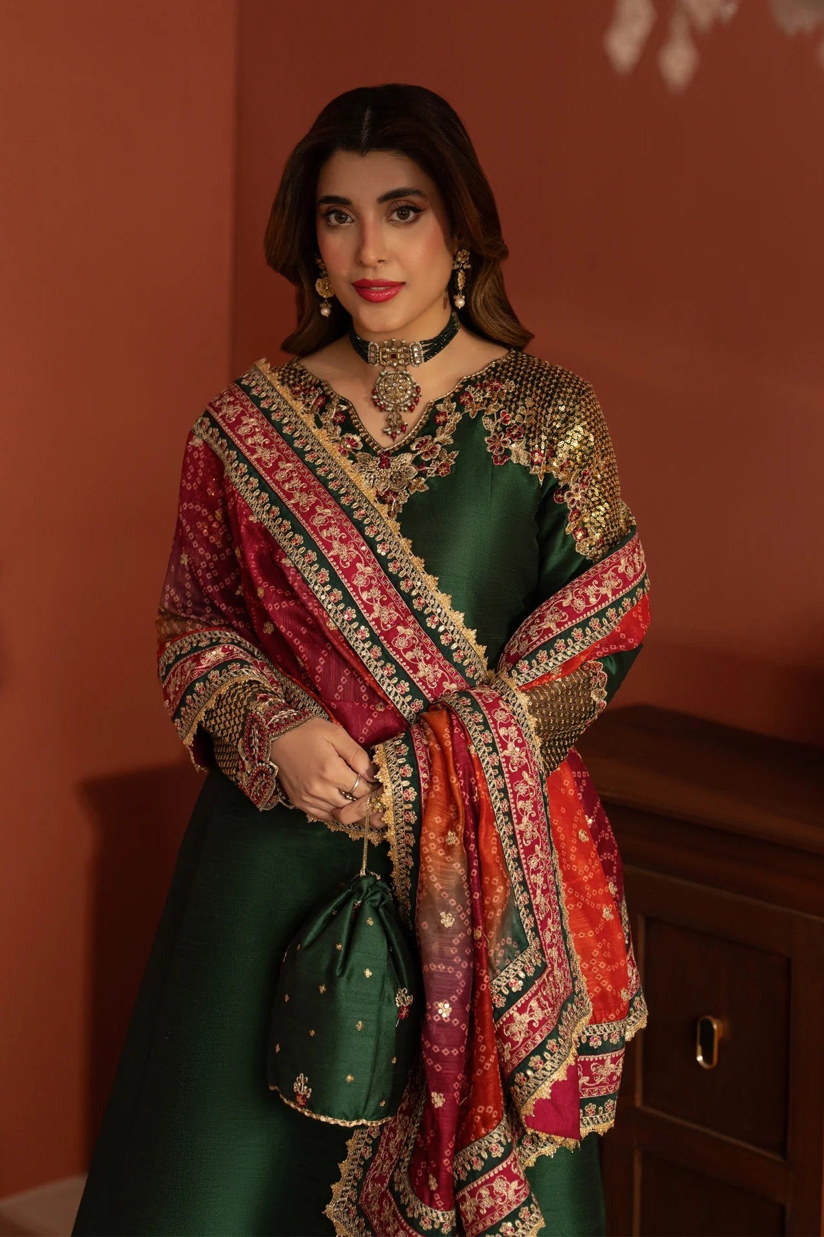 Mohagni Embroidered Raw Silk 3 Piece Dress MOH28