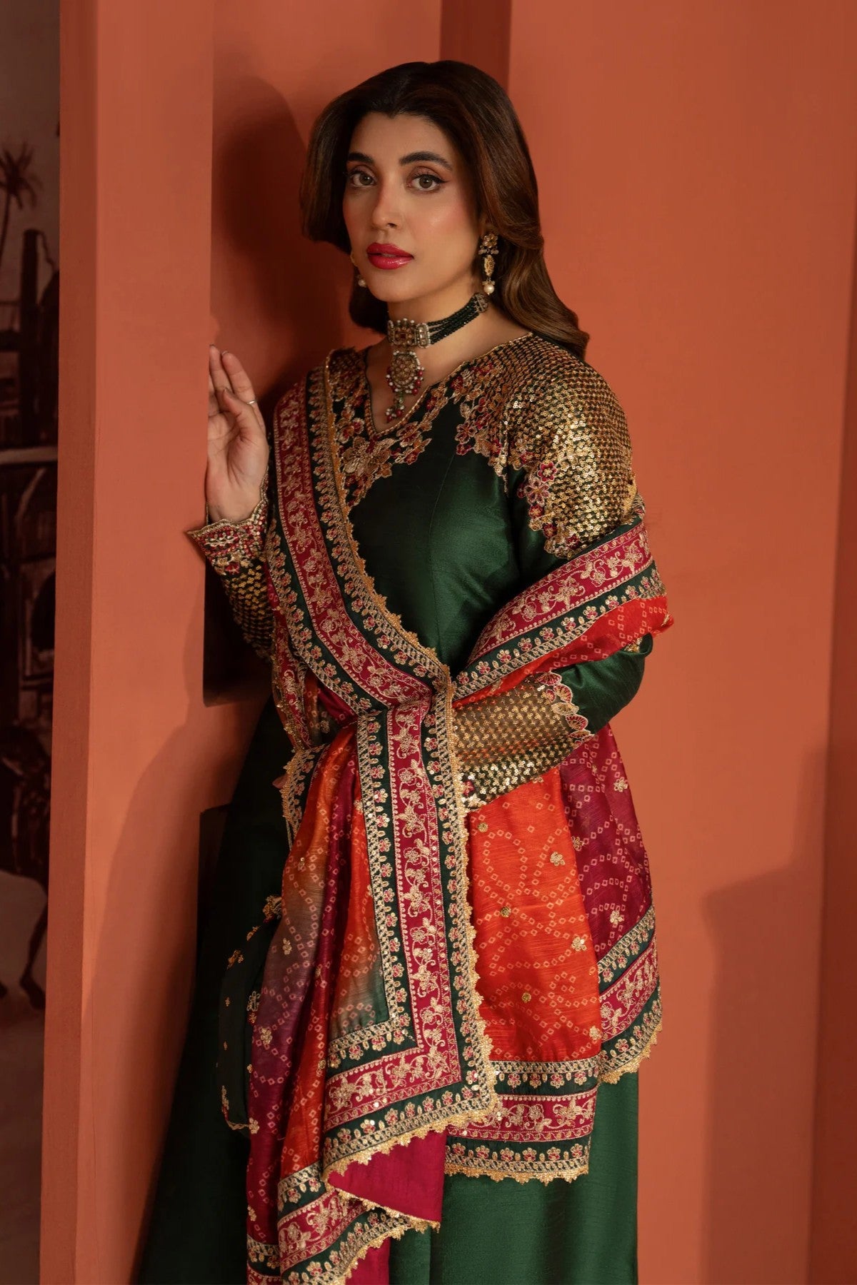 Mohagni Embroidered Raw Silk 3 Piece Dress MOH28