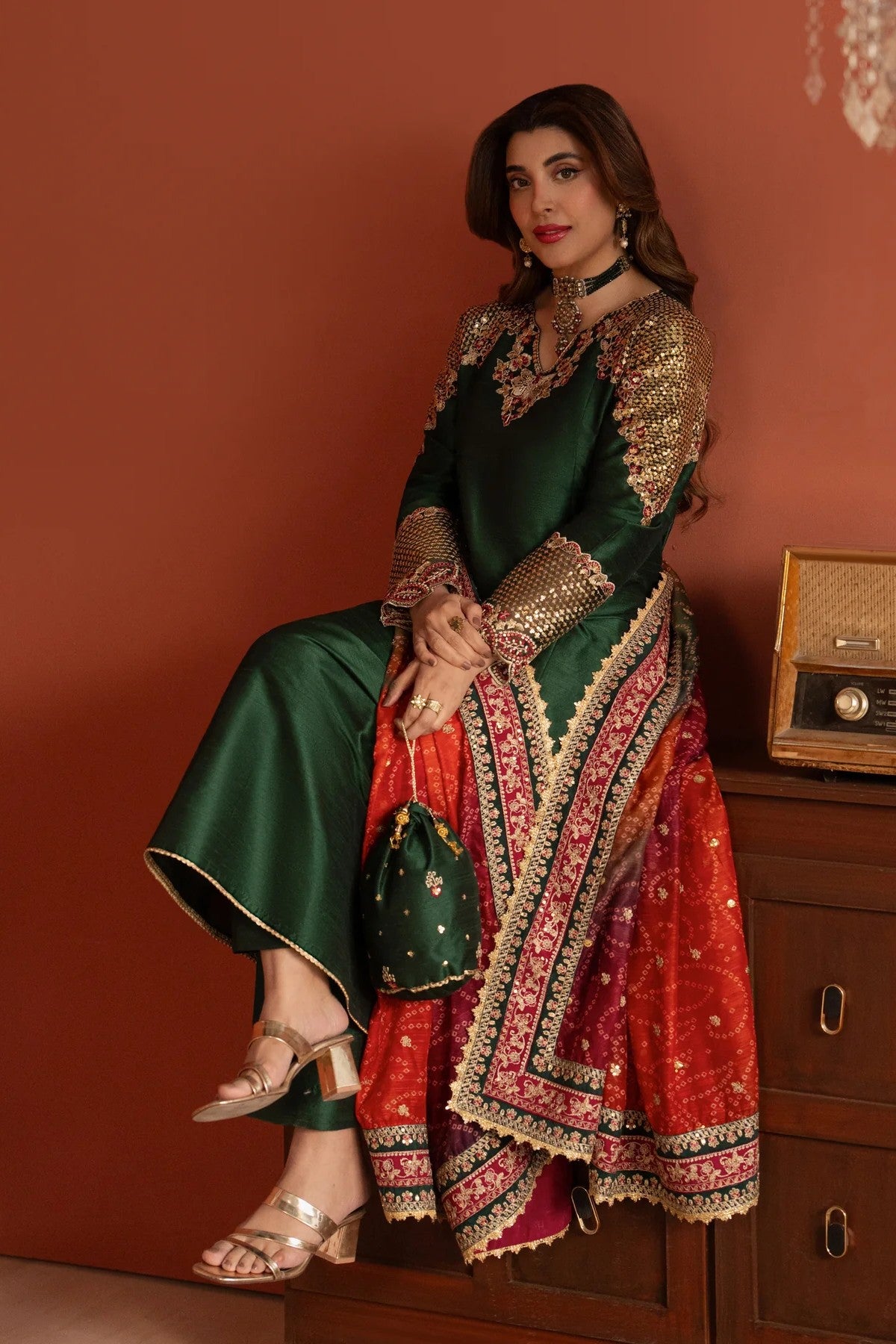 Mohagni Embroidered Raw Silk 3 Piece Dress MOH28