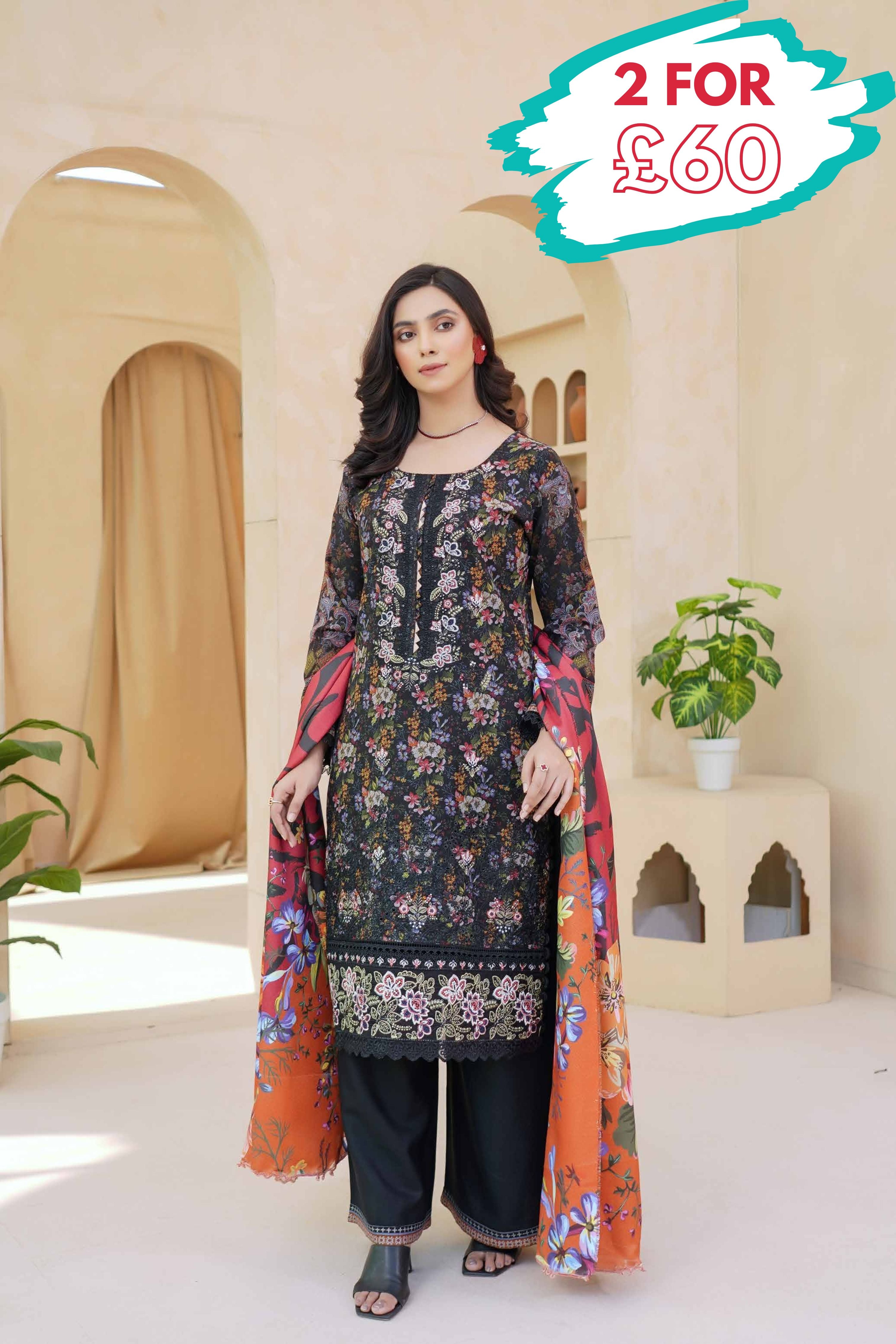 Munira Embroidered Dhanak 3 Piece Suit MUN723