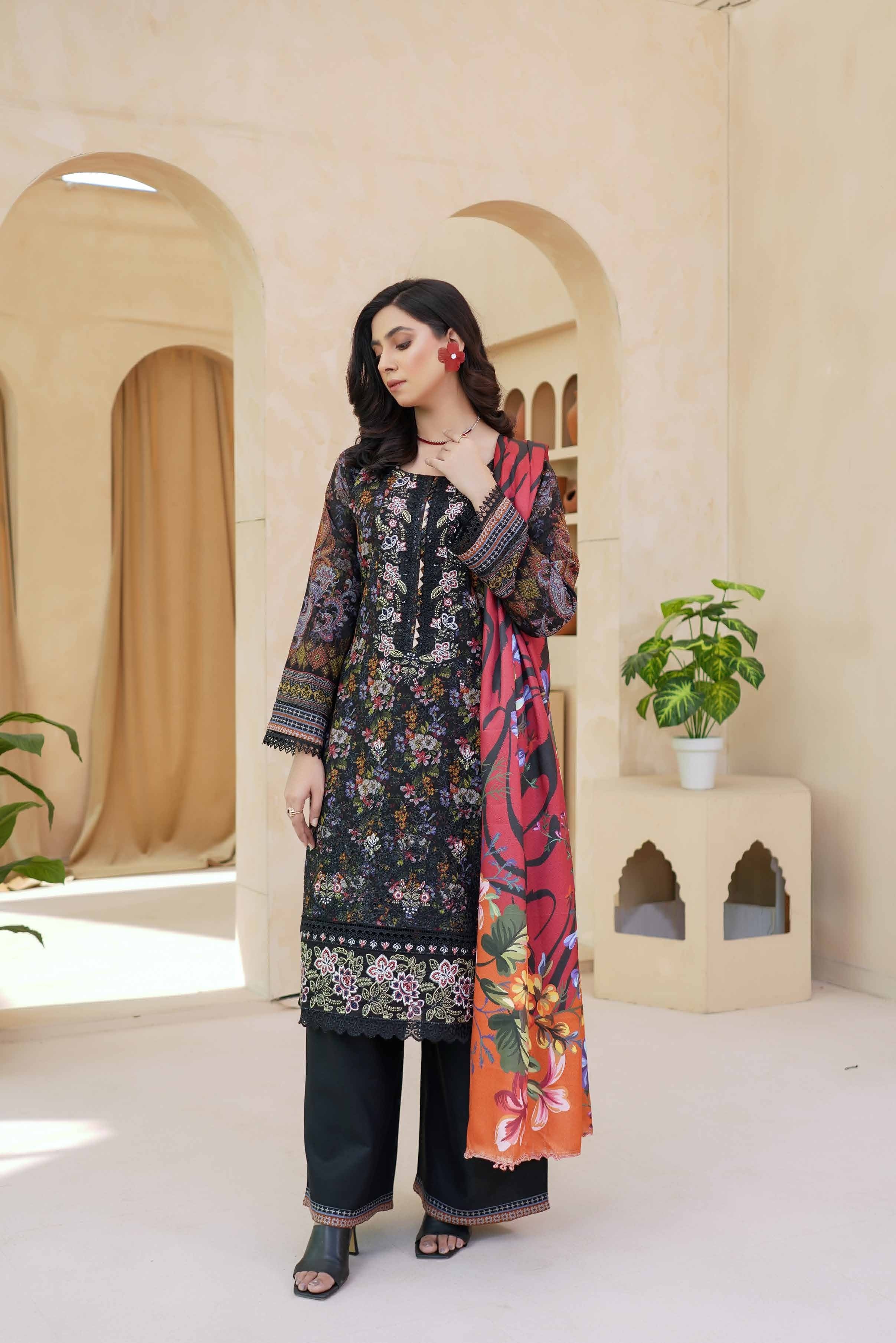 Munira Embroidered Dhanak 3 Piece Suit MUN723