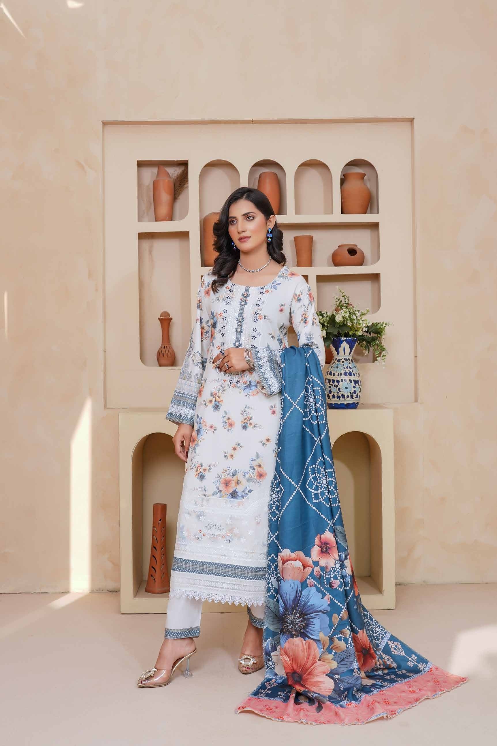Munira Embroidered Dhanak 3 Piece Suit MUN725