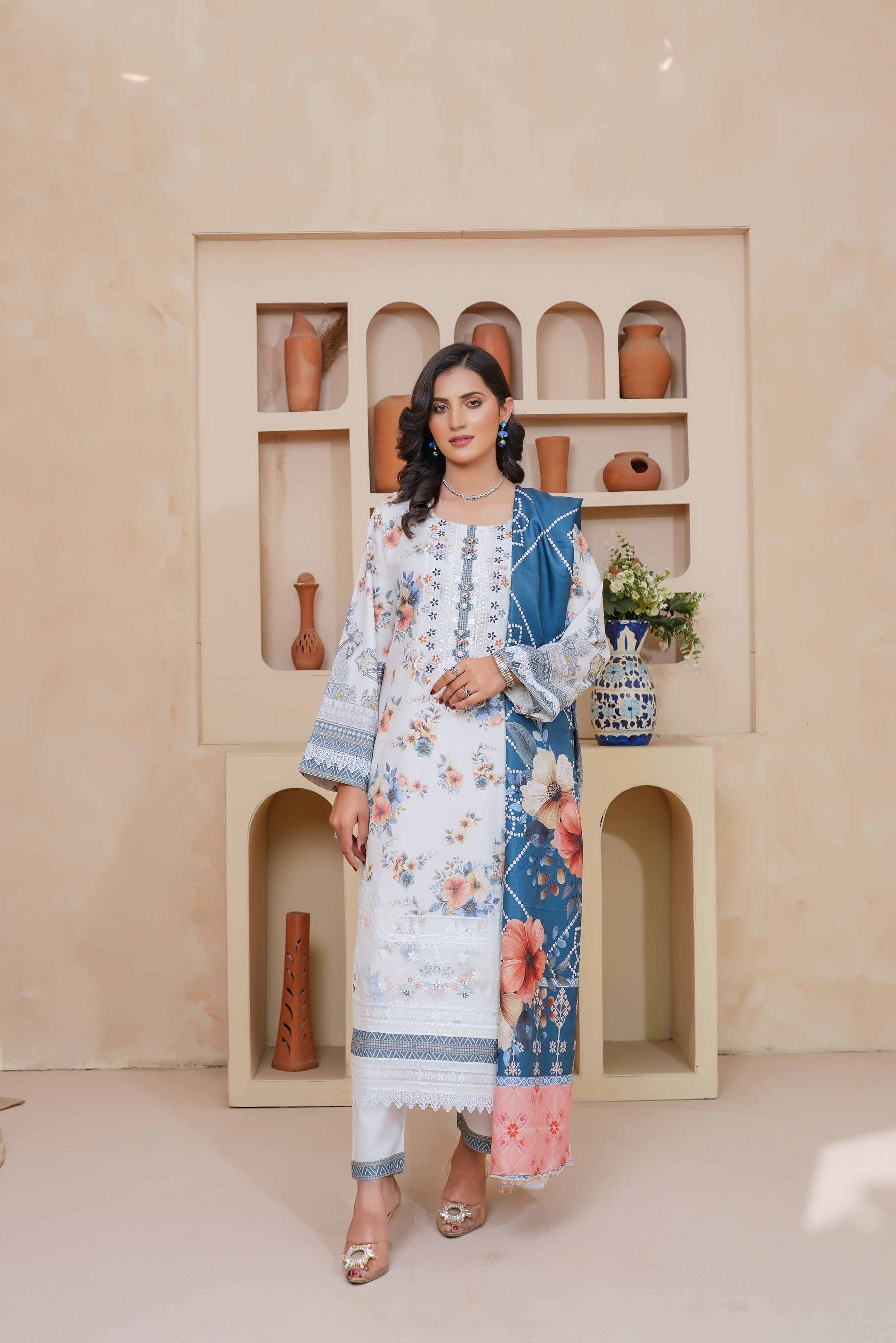 Munira Embroidered Dhanak 3 Piece Suit MUN725